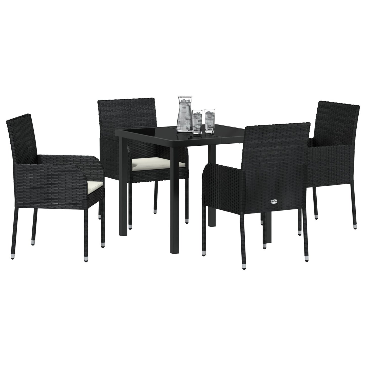 5-Delige Tuindinerset Met Kussens Zwart Poly Rattan