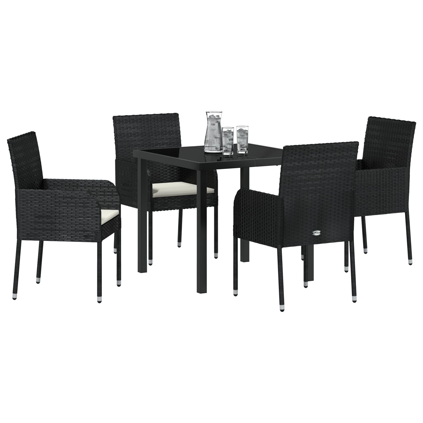 5-Delige Tuindinerset Met Kussens Zwart Poly Rattan