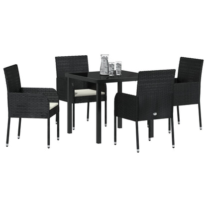 5-Delige Tuindinerset Met Kussens Zwart Poly Rattan