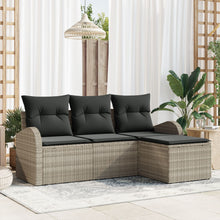 4-Delige Tuinsofa Set Met Kussens Lichtgrijs Poly Rattan