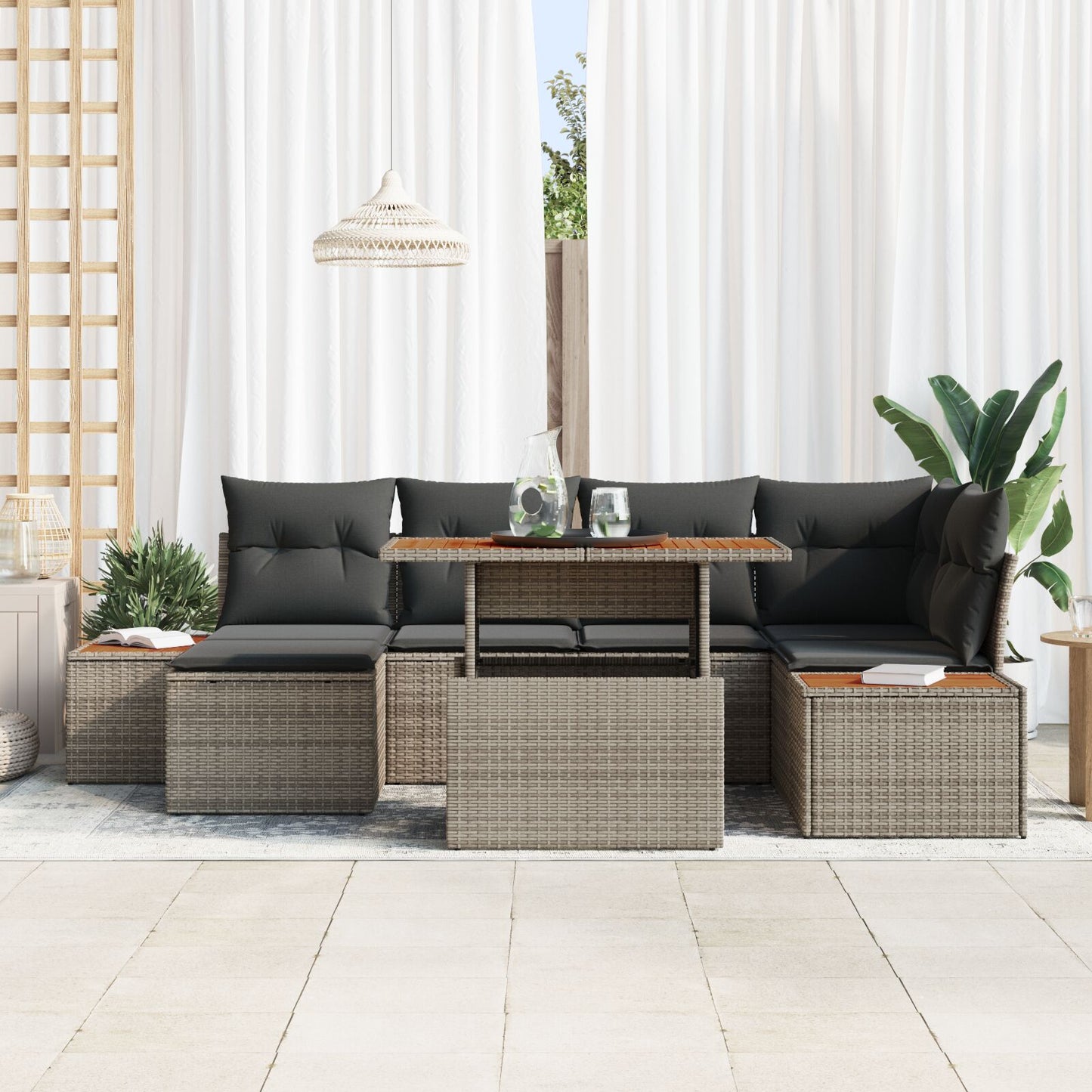 Tuinsofa Set Set Van 7 Grijs Rattan Tuinhoeksofa Rechthoekig