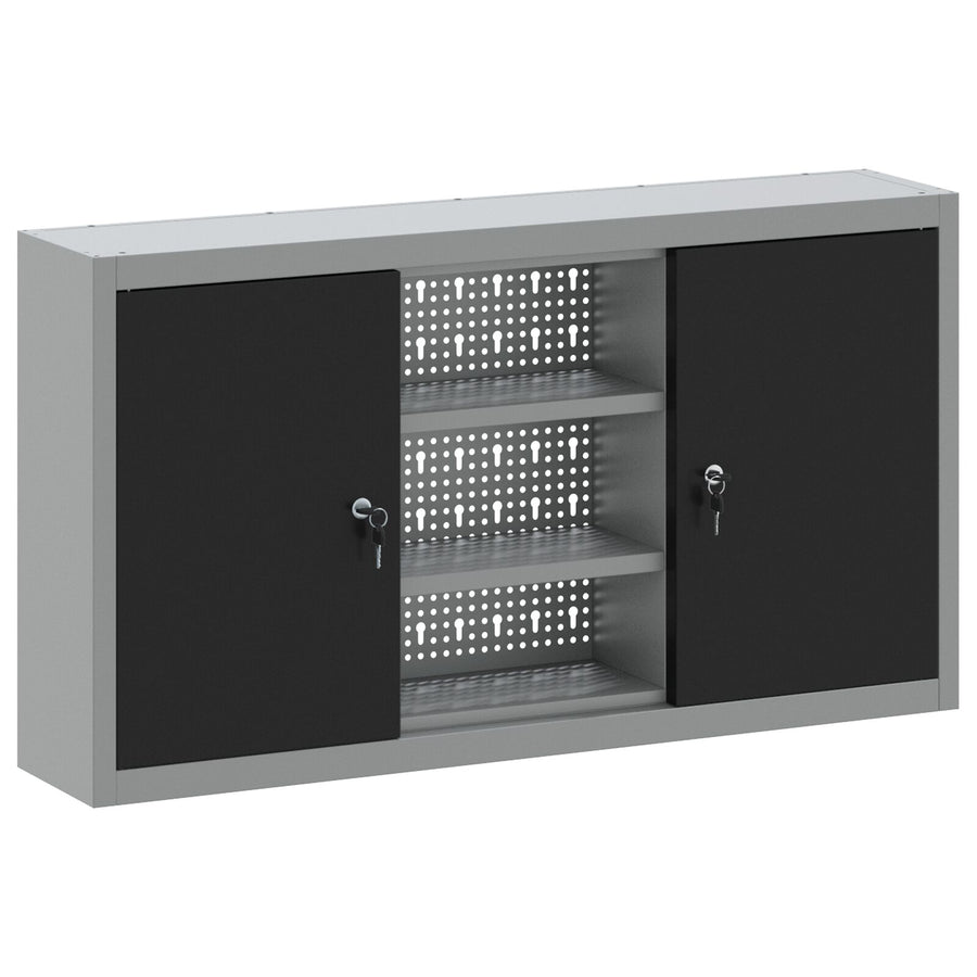 Gereedschapskast Muurbevestigd Met Pegboard 100X20X55 Cm Staal 100 cm Zwart en grijs Muurkast met pegboard