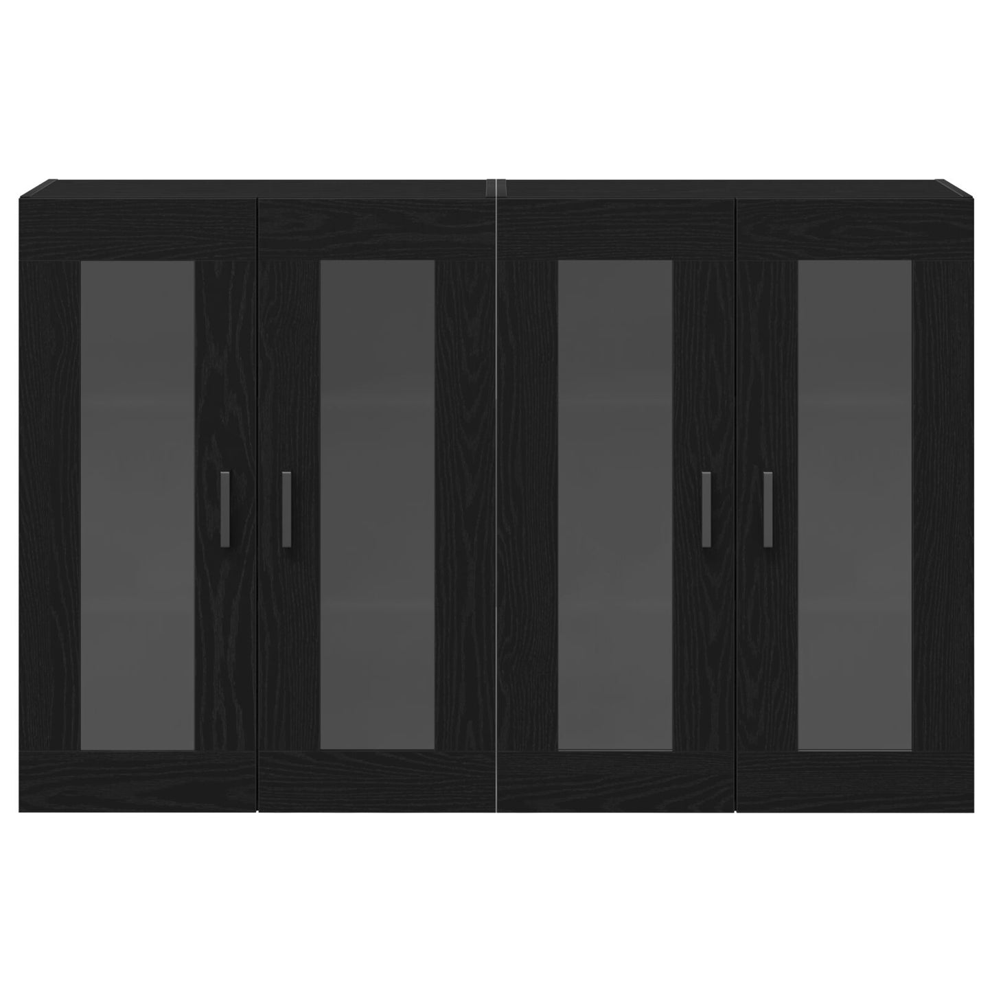 Wandkast Set Van 2 Zwart Eiken Bewerkt Hout, Glas
