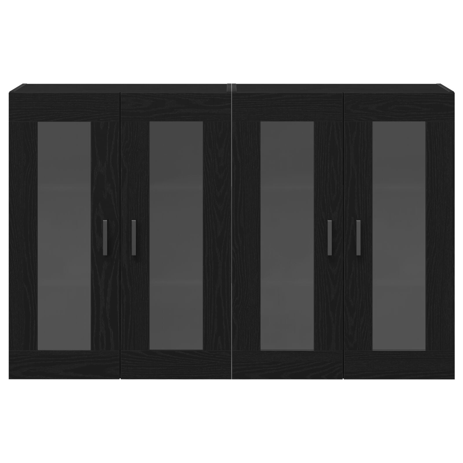 Wandkast Set Van 2 Zwart Eiken Bewerkt Hout, Glas