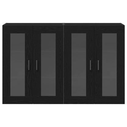 Wandkast Set Van 2 Zwart Eiken Bewerkt Hout, Glas