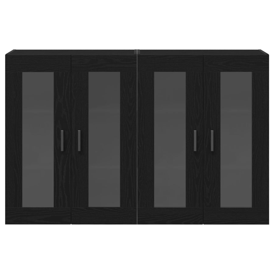 Wandkast Set Van 2 Zwart Eiken Bewerkt Hout, Glas