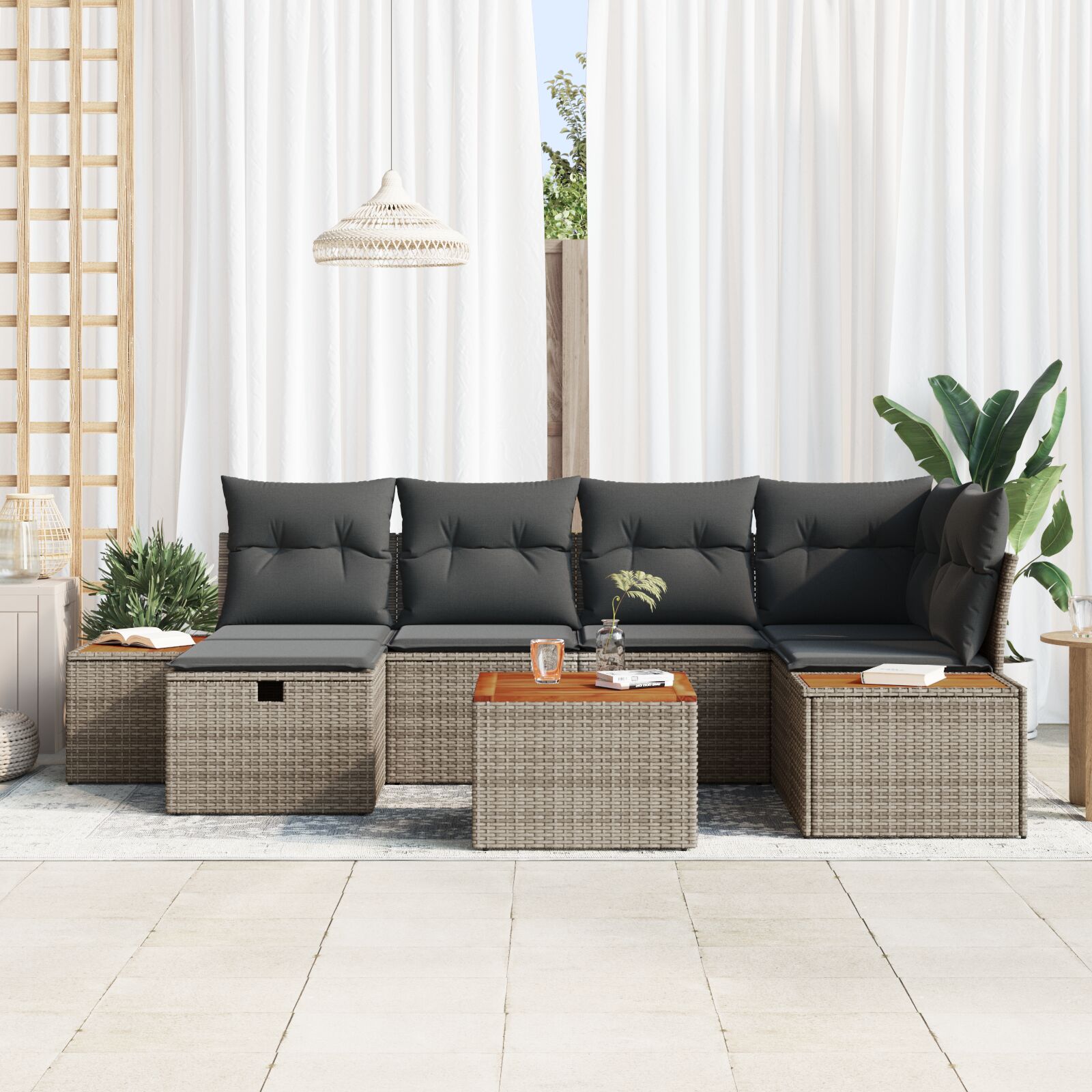 7-Delige Tuin Sofa Set Met Kussens Grijs Poly Rattan