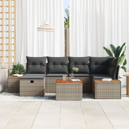 7-Delige Tuin Sofa Set Met Kussens Grijs Poly Rattan