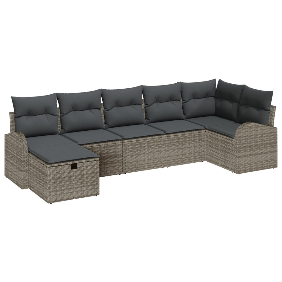 7-Persoons Tuin Sofa Set Met Kussens Grijs Poly Rattan