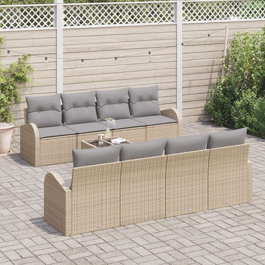 9 Delige Tuin Sofa Set Met Kussens Beige Poly Rattan