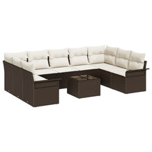 9 Persoons Tuinsofa Set Met Kussens Grijs Poly Rattan Bruin en crème met tafel
