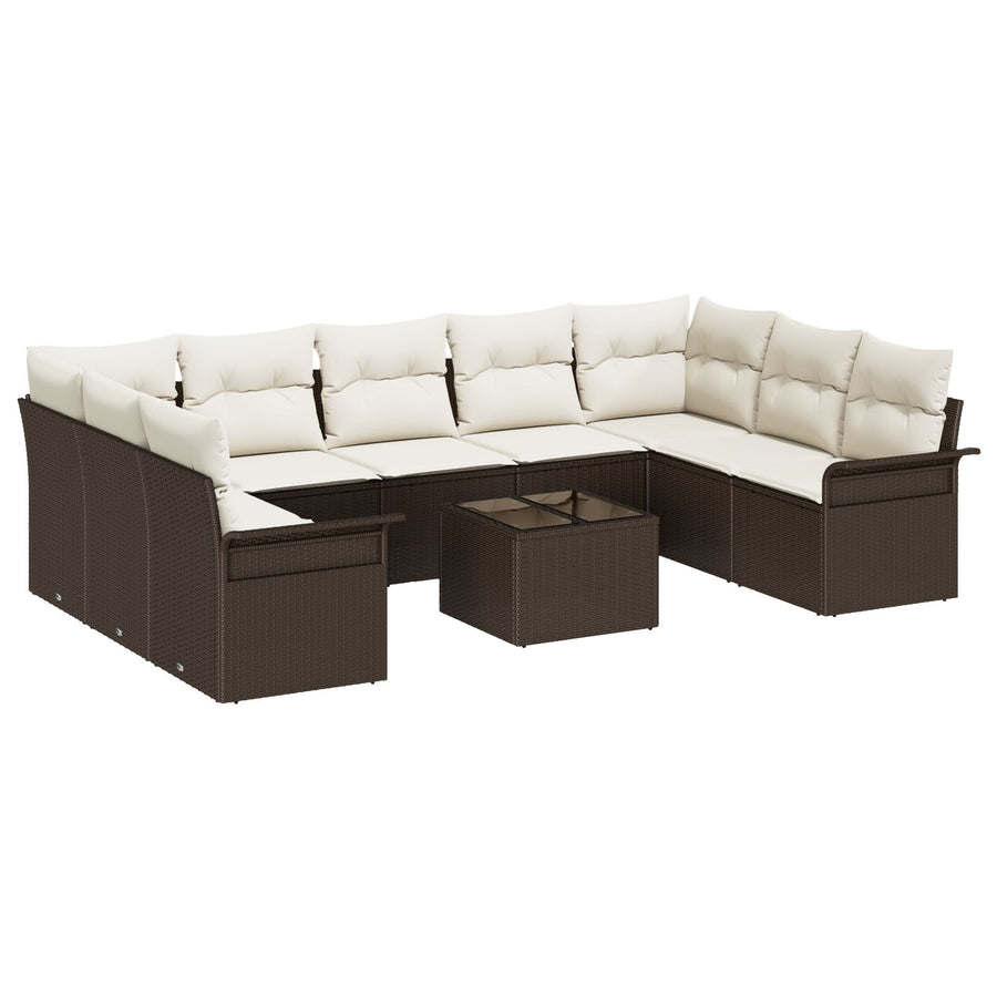 9 Persoons Tuinsofa Set Met Kussens Grijs Poly Rattan Bruin en crème met tafel