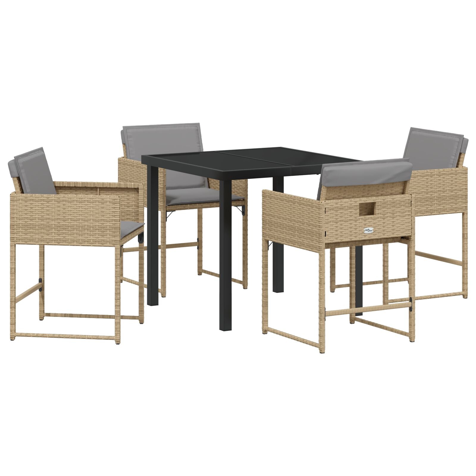 5-Delige Tuin Eetset Met Kussens Beige Poly Rattan