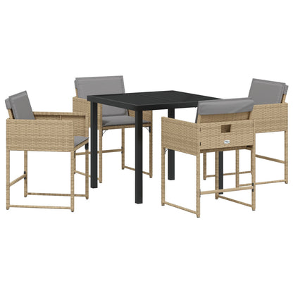 5-Delige Tuin Eetset Met Kussens Beige Poly Rattan