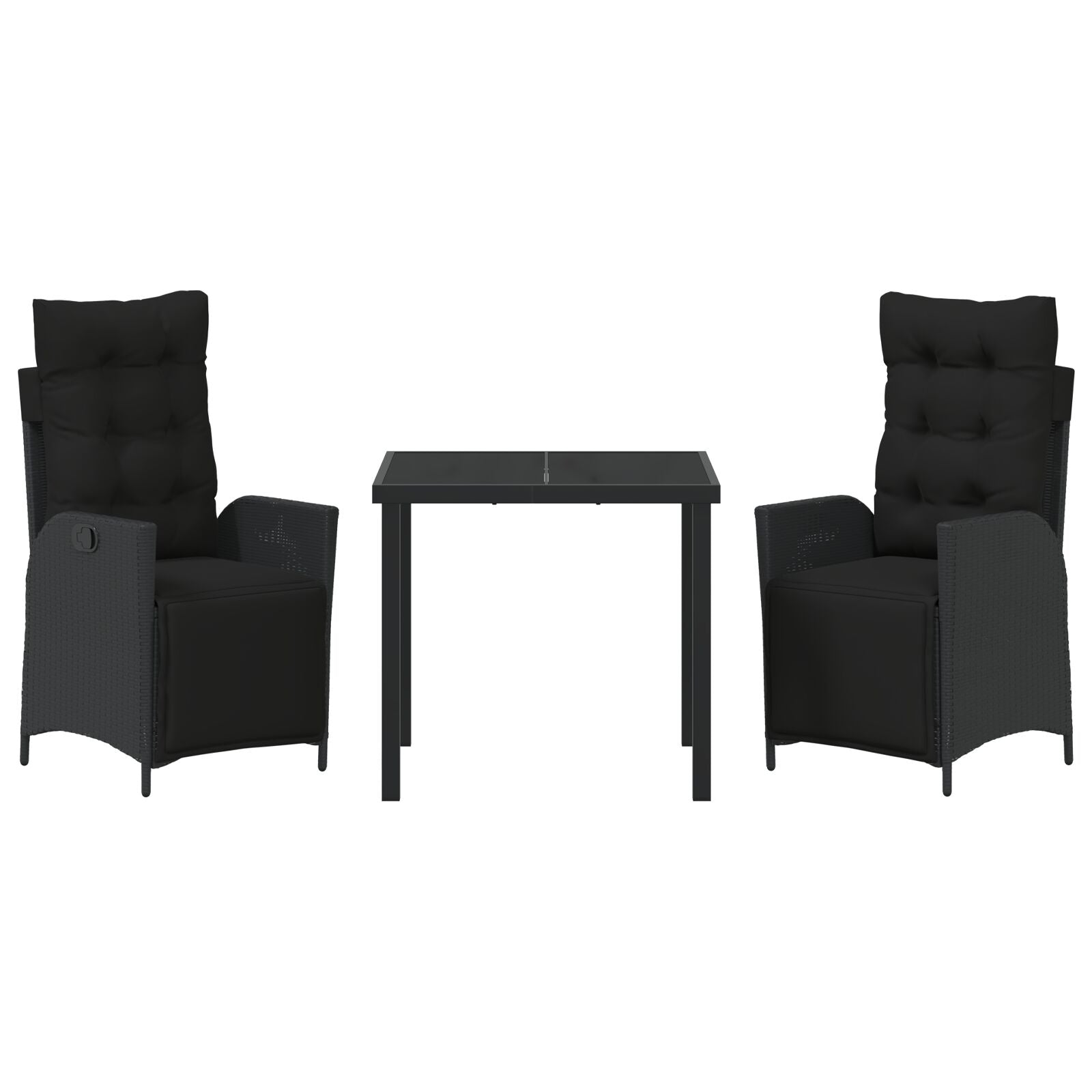 3 Delige Tuin Eetset Zwart Poly Rattan