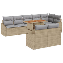 9-Piece Tuin Eetset Met Kussens Beige Poly Rattan Acacia