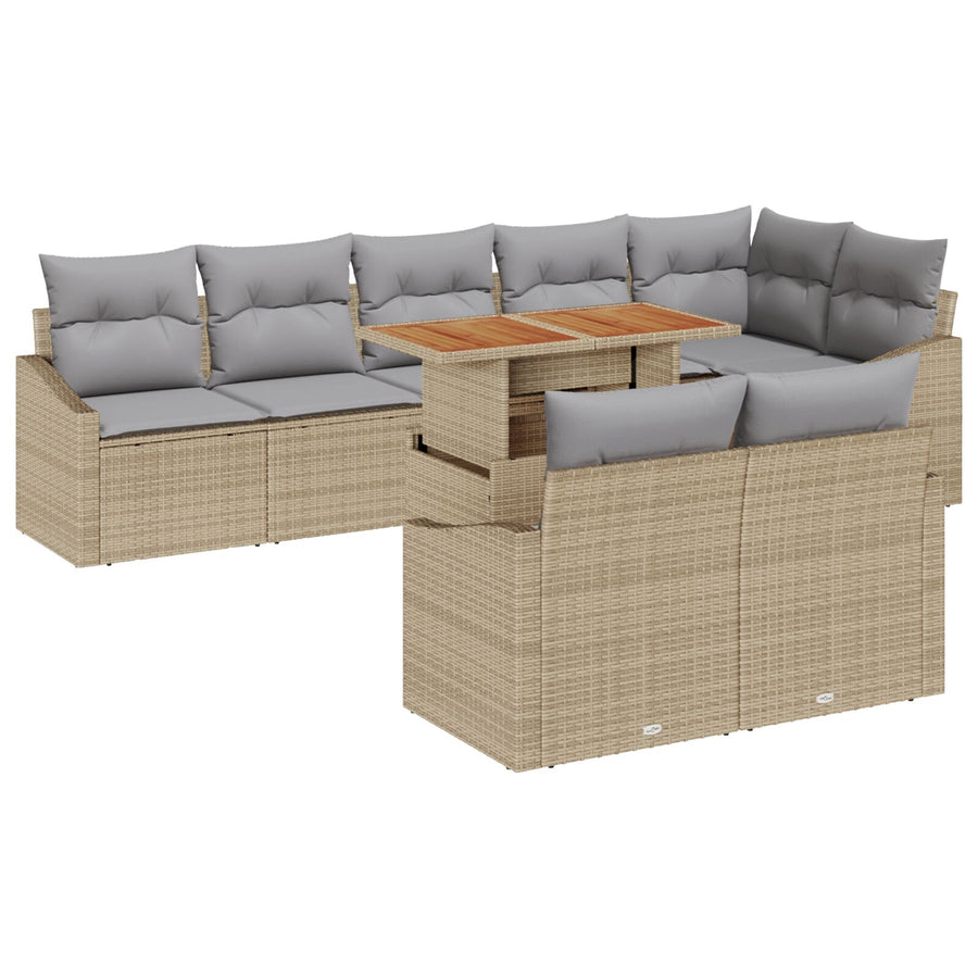 9-Piece Tuin Eetset Met Kussens Beige Poly Rattan Acacia