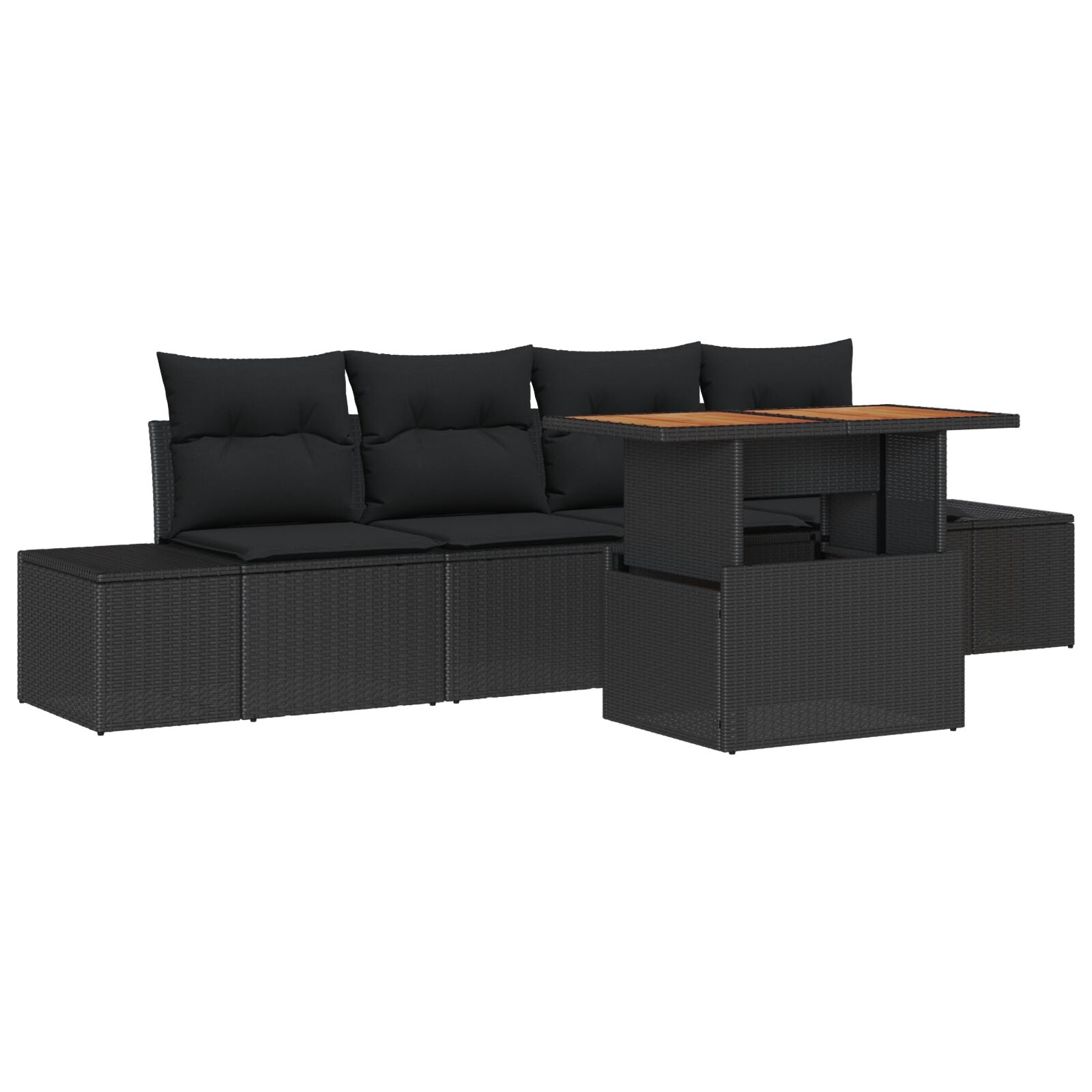 Tuin Sofa Set Set Van 5 Zwart Rattan, Stof 5-Delige Buiten Eetset