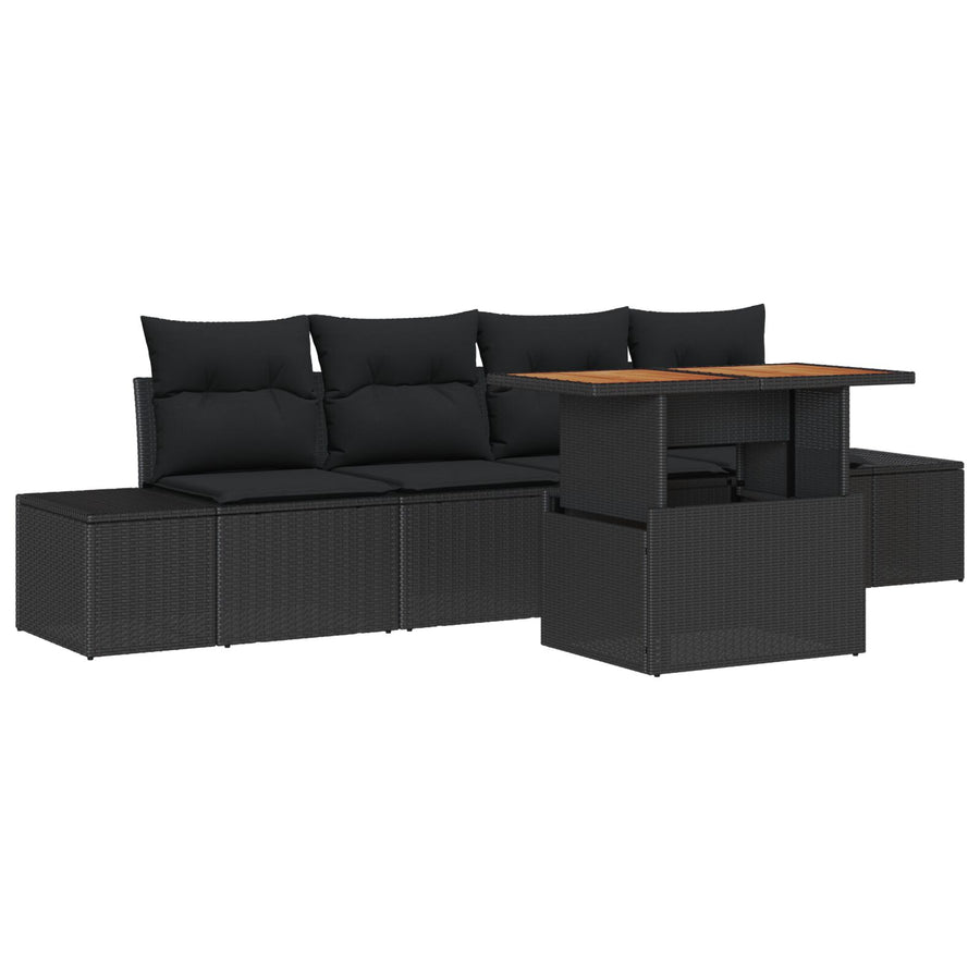 Tuin Sofa Set Set Van 5 Zwart Rattan, Stof 5-Delige Buiten Eetset