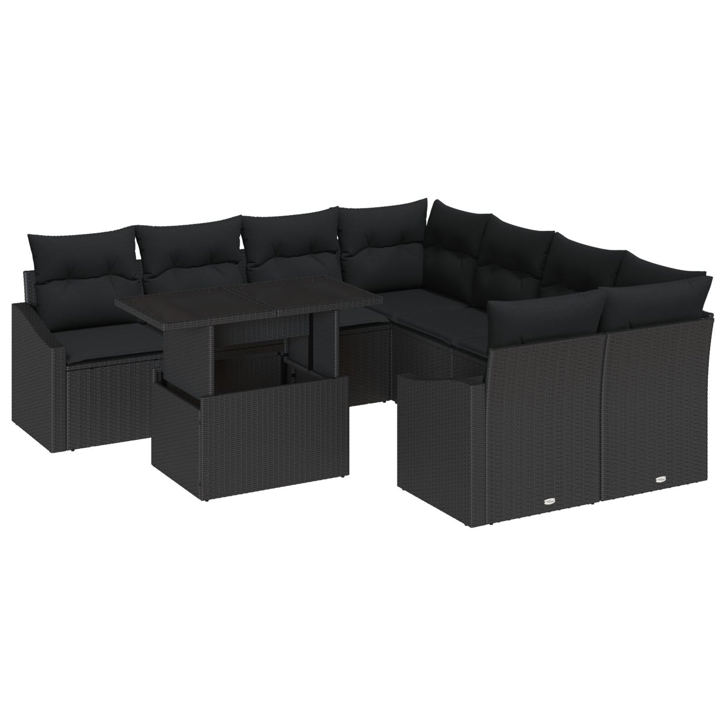Tuin Sofa Set 9 Delen Zwart Rattan, Polyester Tuin Sofa Set