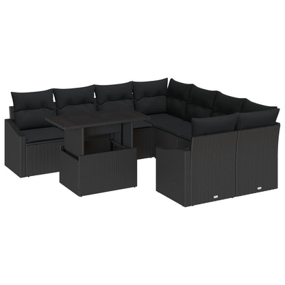 Tuin Sofa Set 9 Delen Zwart Rattan, Polyester Tuin Sofa Set