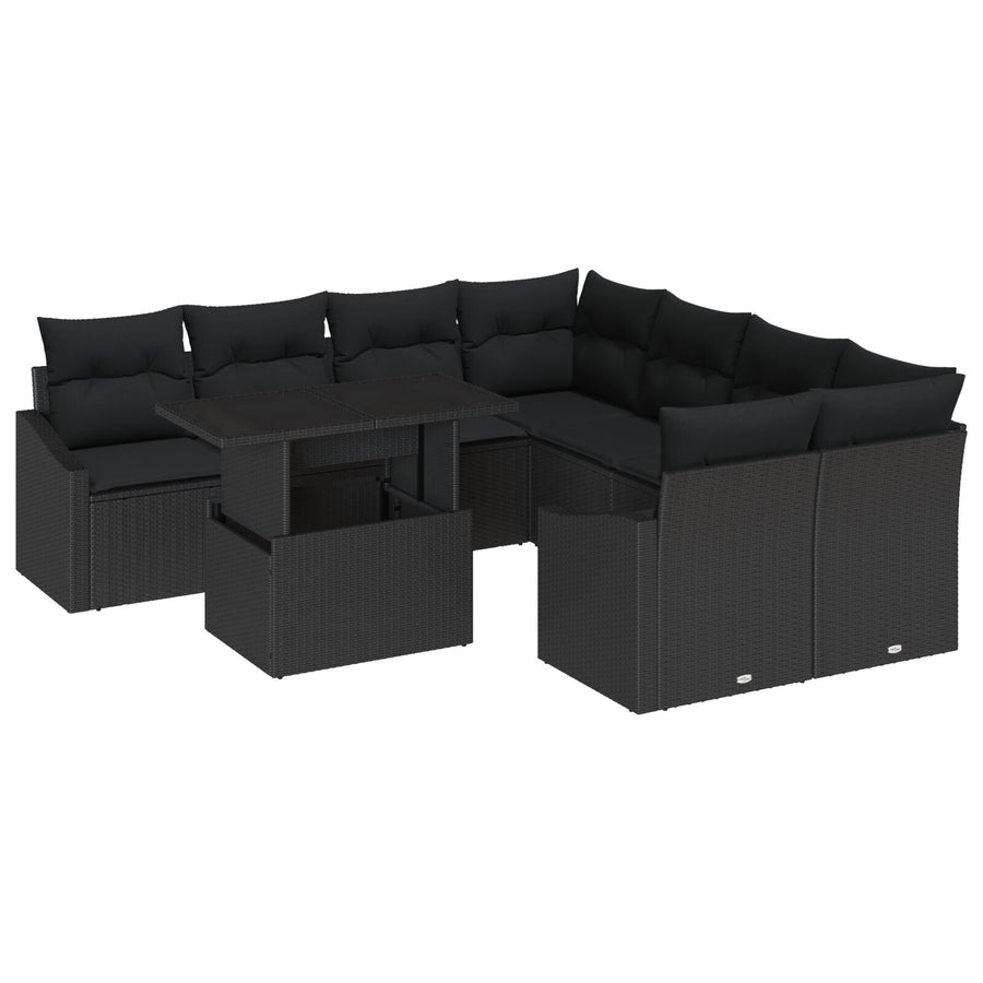 Tuin Sofa Set 9 Delen Zwart Rattan, Polyester Tuin Sofa Set