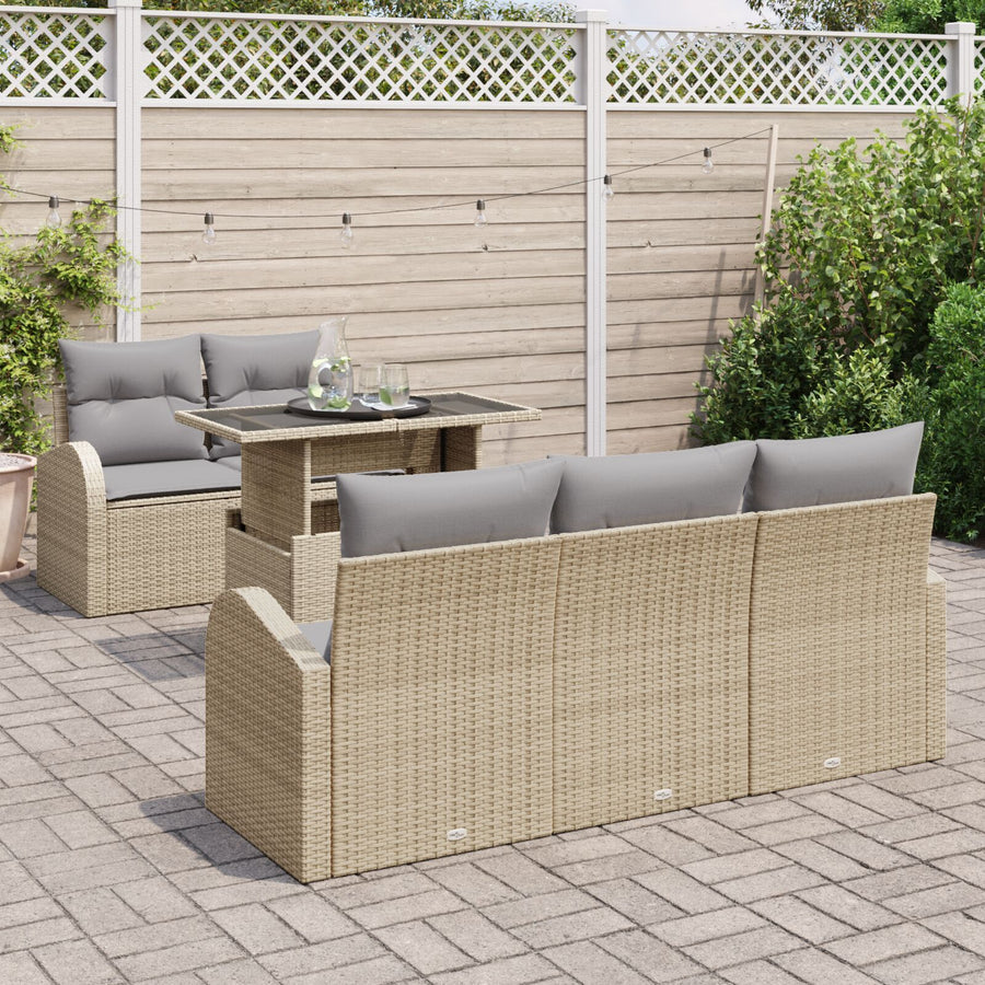 6-Delige Tuinbankset Met Kussens Beige Poly Rattan
