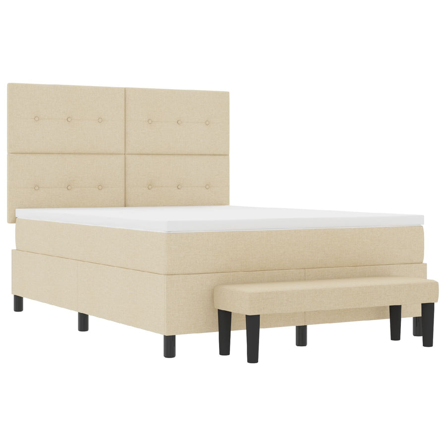 Boxspring Bed Met Matras & Bank Stof Crème 140 x 190 cm Knopen tufted