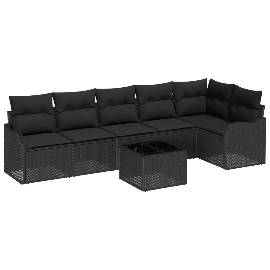 7-delige Tuin Sofa Set met Kussens Beige Poly Rattan, vidaXL 2-zits Tuin Sofa met Kussens Zwart Poly Rattan