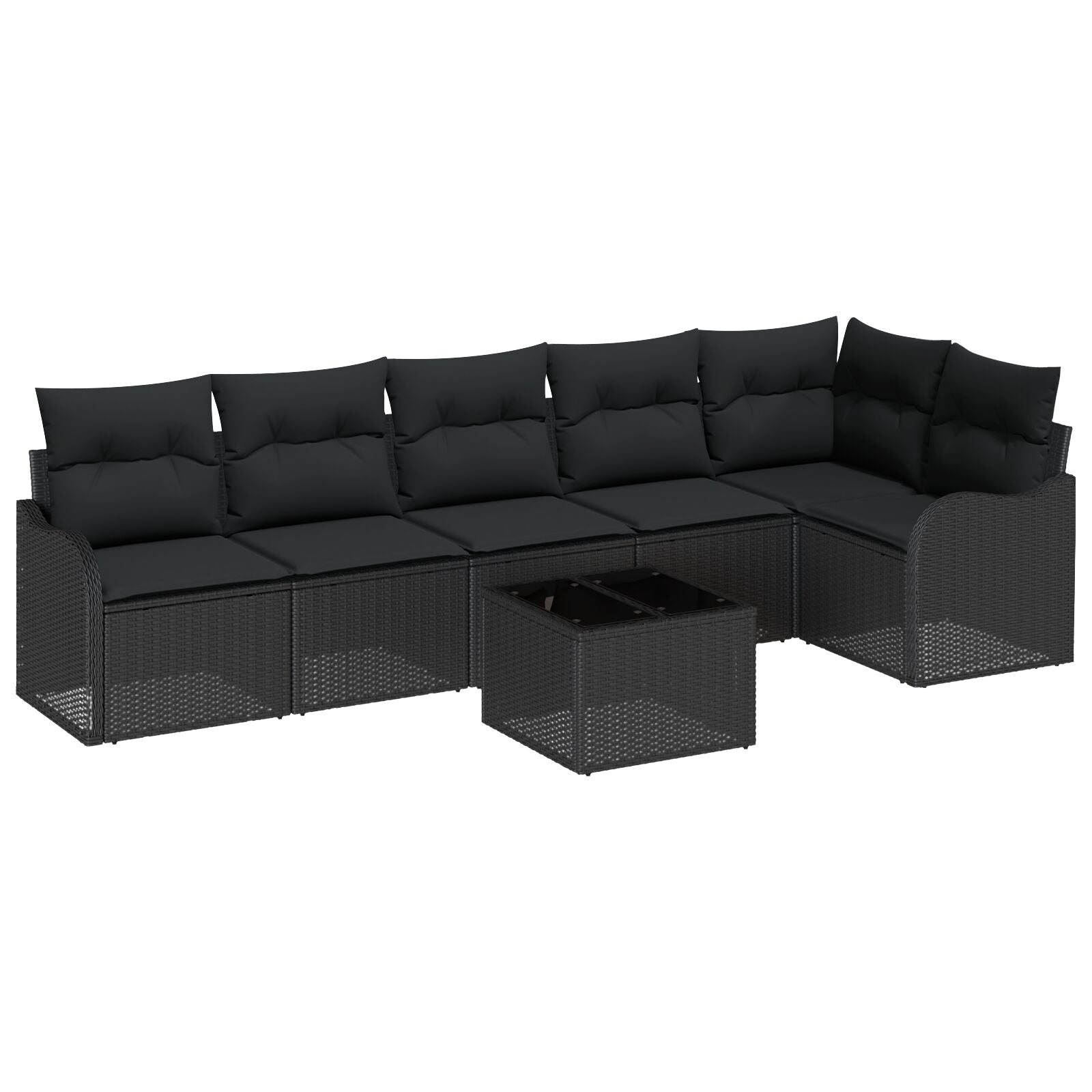 7-delige Tuin Sofa Set met Kussens Beige Poly Rattan, vidaXL 2-zits Tuin Sofa met Kussens Zwart Poly Rattan