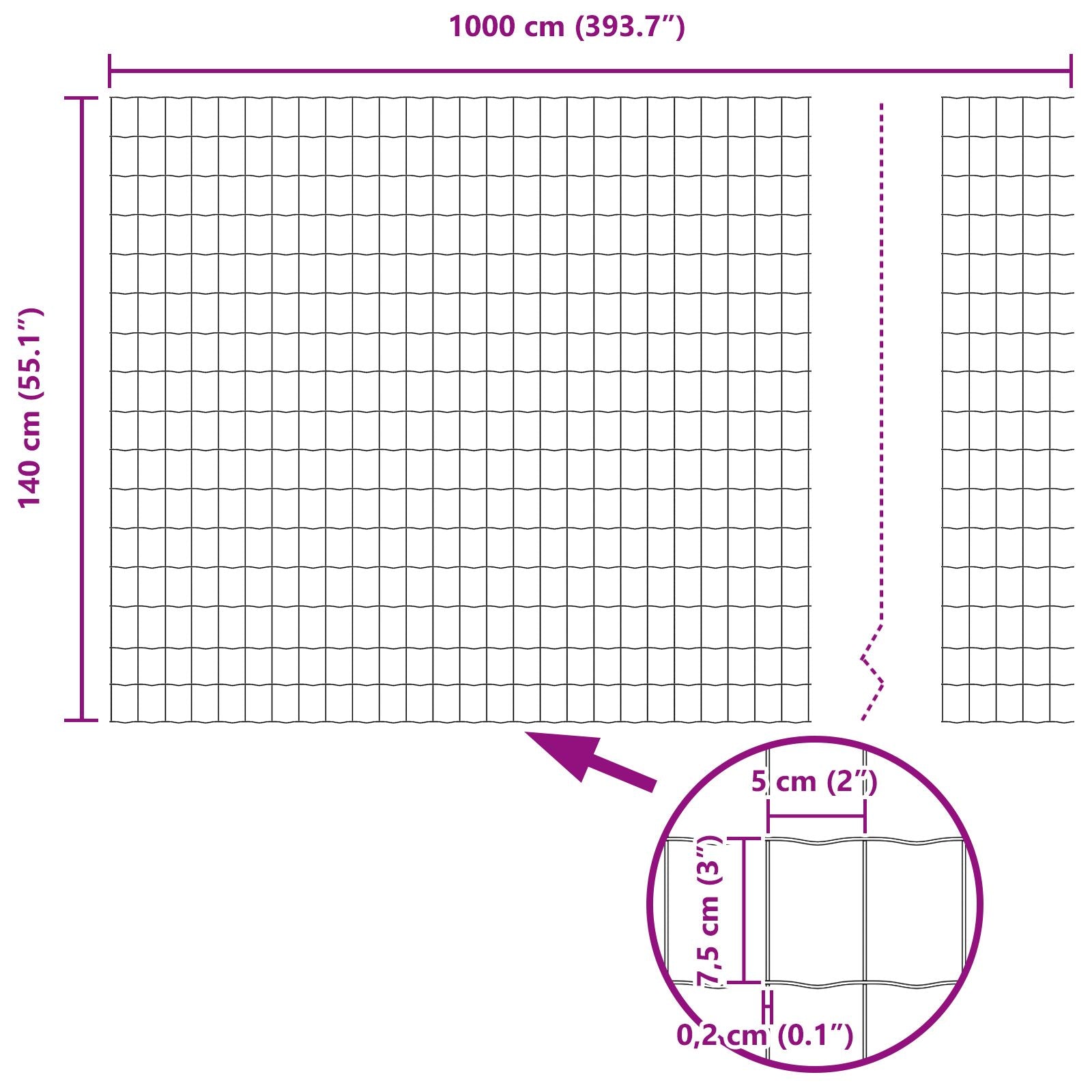 Tuinhek Set Set Van 2 Verzinkt Staal 10 X 1,4 M Duurzaam