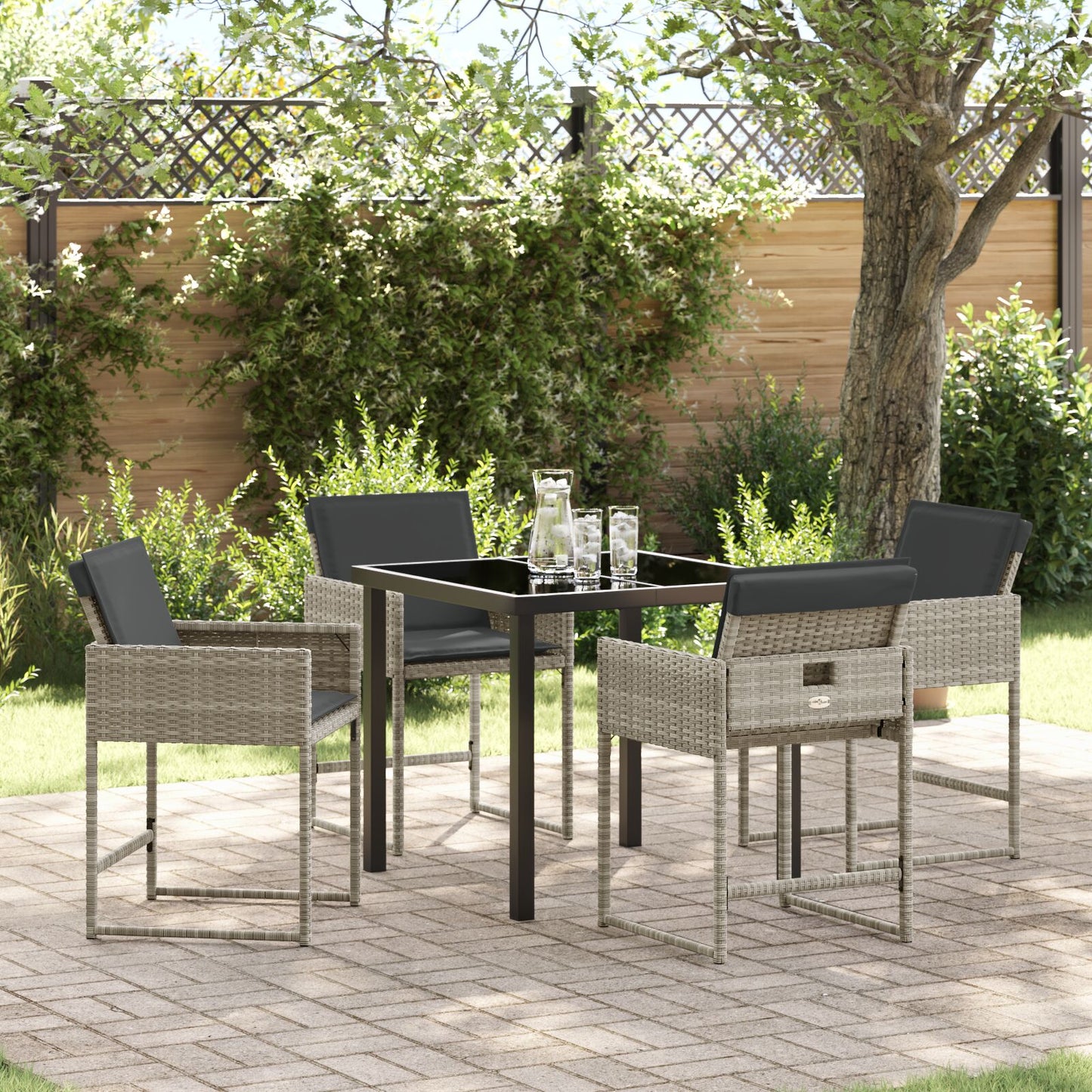 5-Delige Tuin Dineerset Met Kussens In Lichtgrijs Poly Rattan