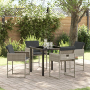 Garden dining set with cushions 5 pcs Light grey poly rattan