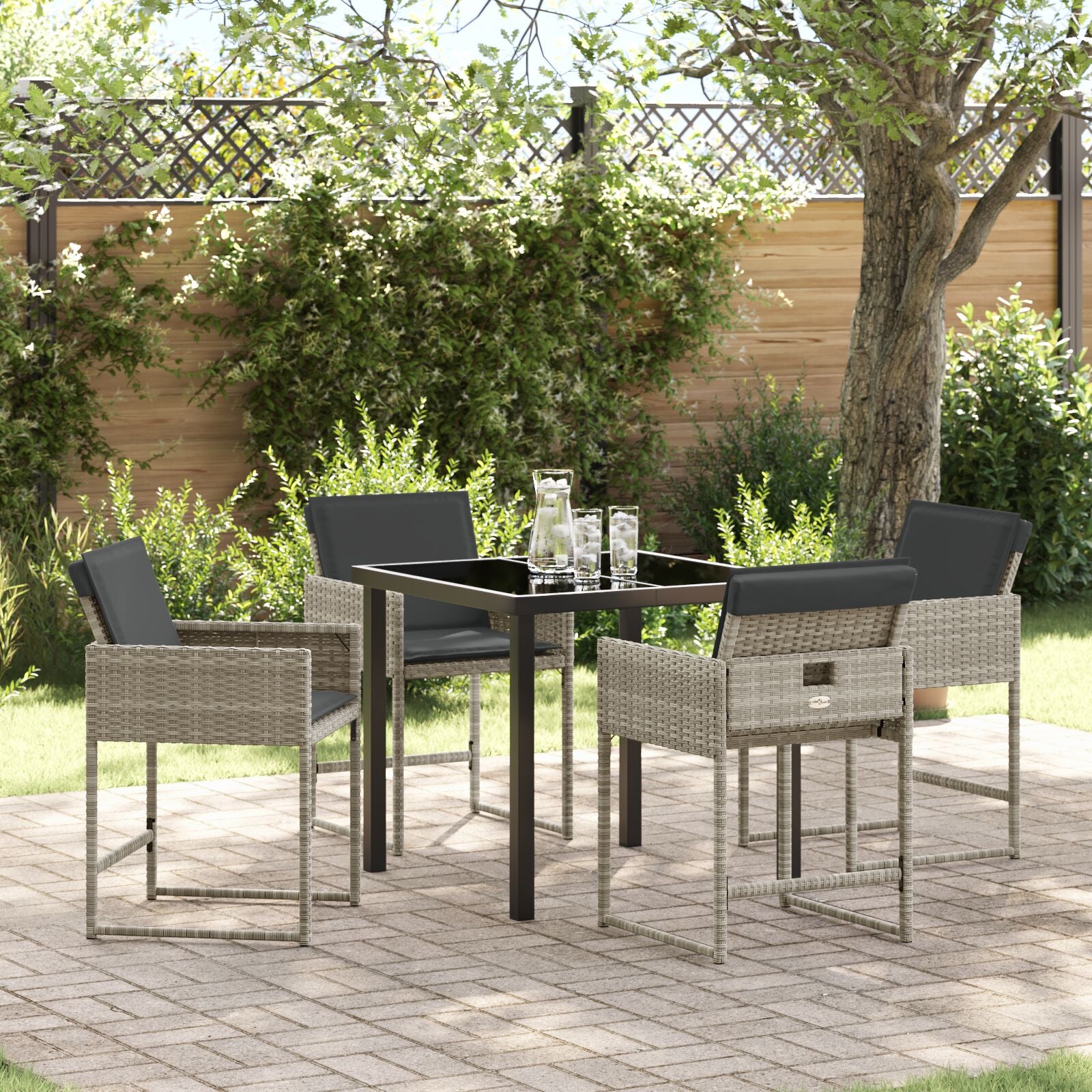 5-Delige Tuin Dineerset Met Kussens In Lichtgrijs Poly Rattan