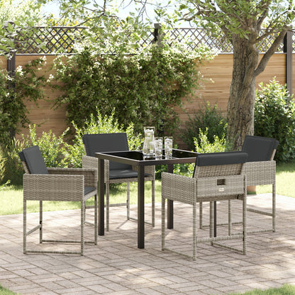 5-Delige Tuin Dineerset Met Kussens In Lichtgrijs Poly Rattan