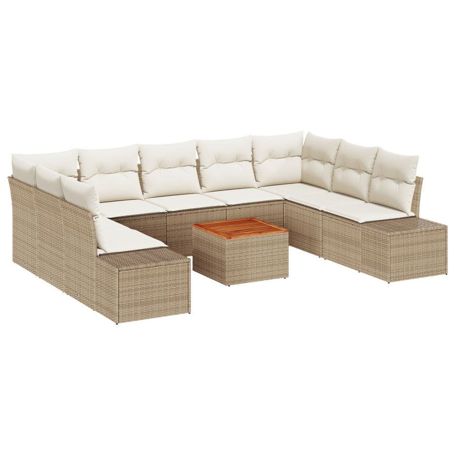 10-Delige Tuin Sofa Set Met Kussens Beige Poly Rattan Acacia