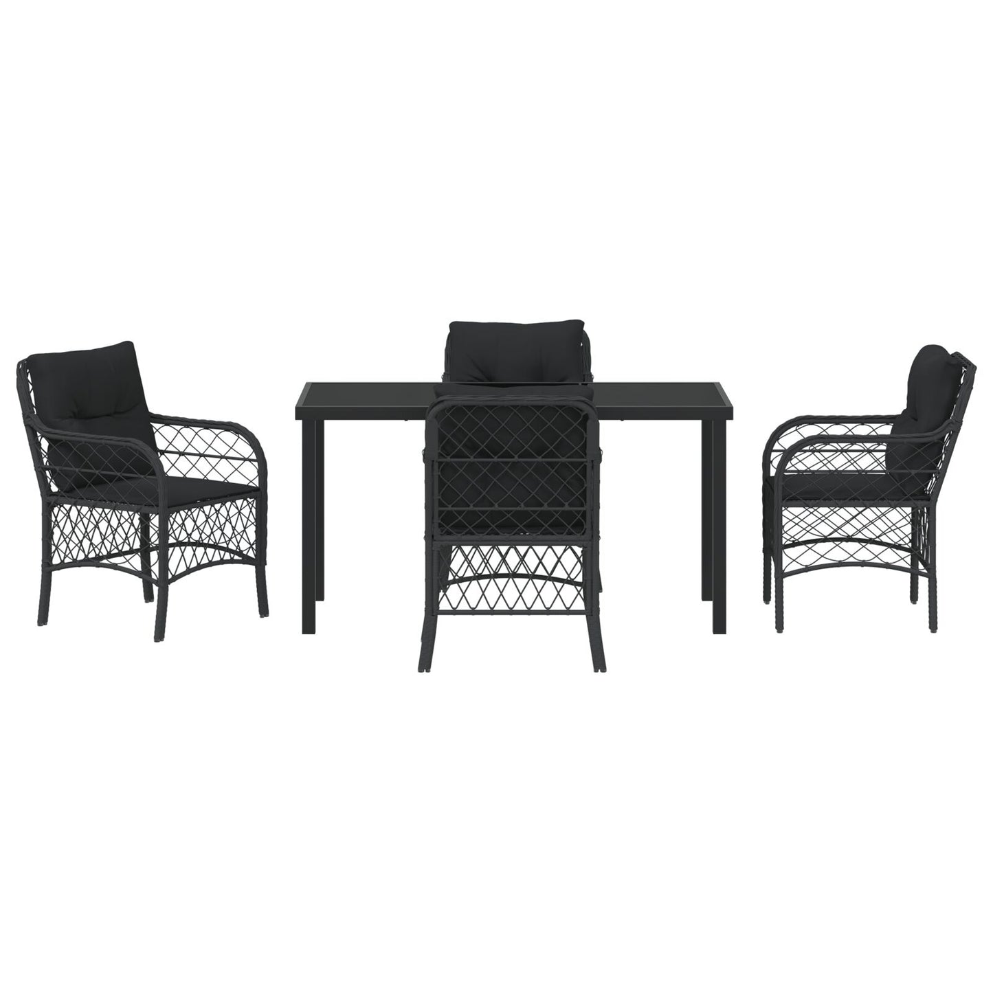 5-Delige Tuin Eetset Met Kussens Zwarte Poly Rattan