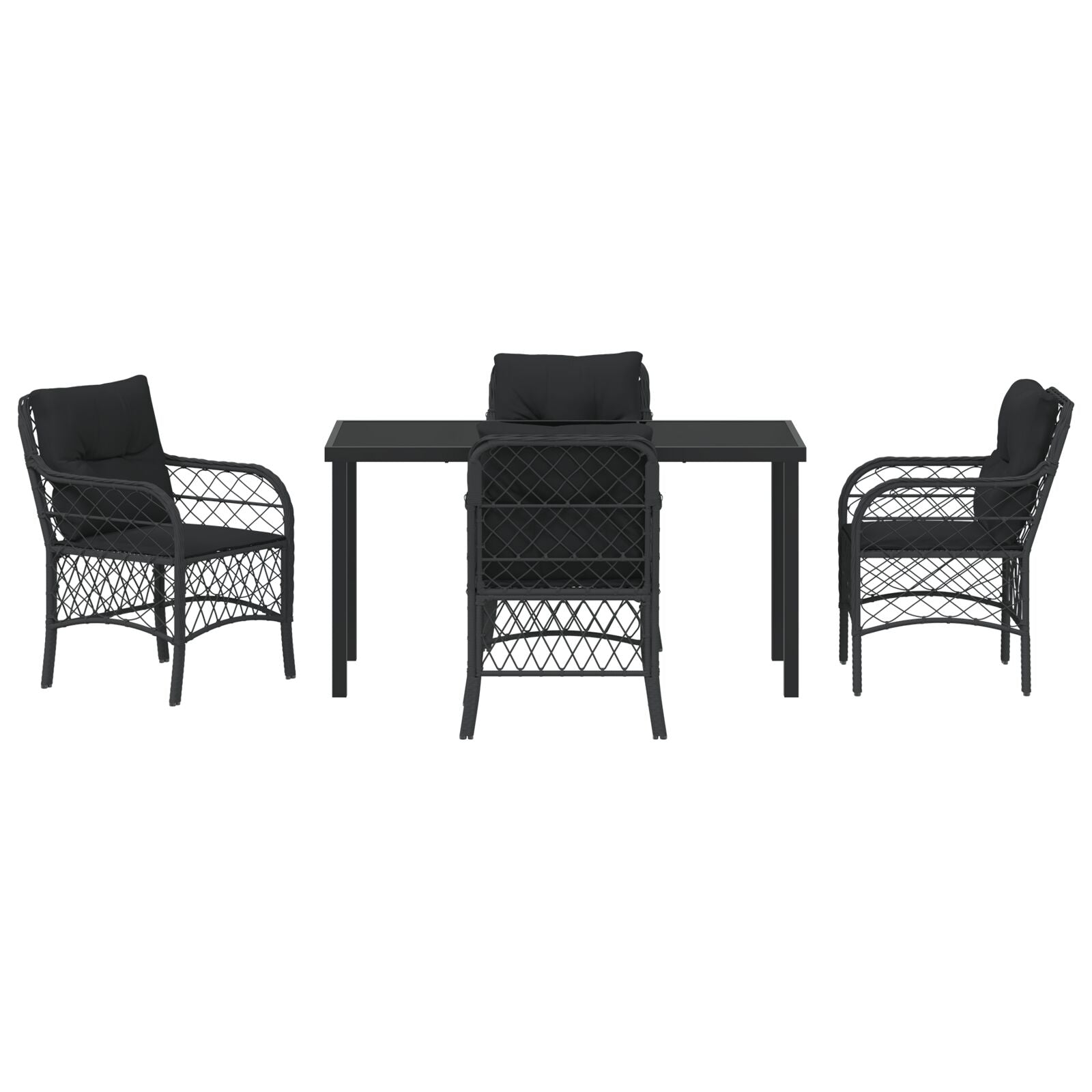 5-Delige Tuin Eetset Met Kussens Zwarte Poly Rattan