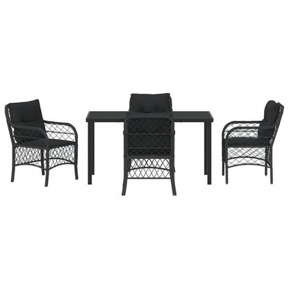 5-Delige Tuin Eetset Met Kussens Zwarte Poly Rattan