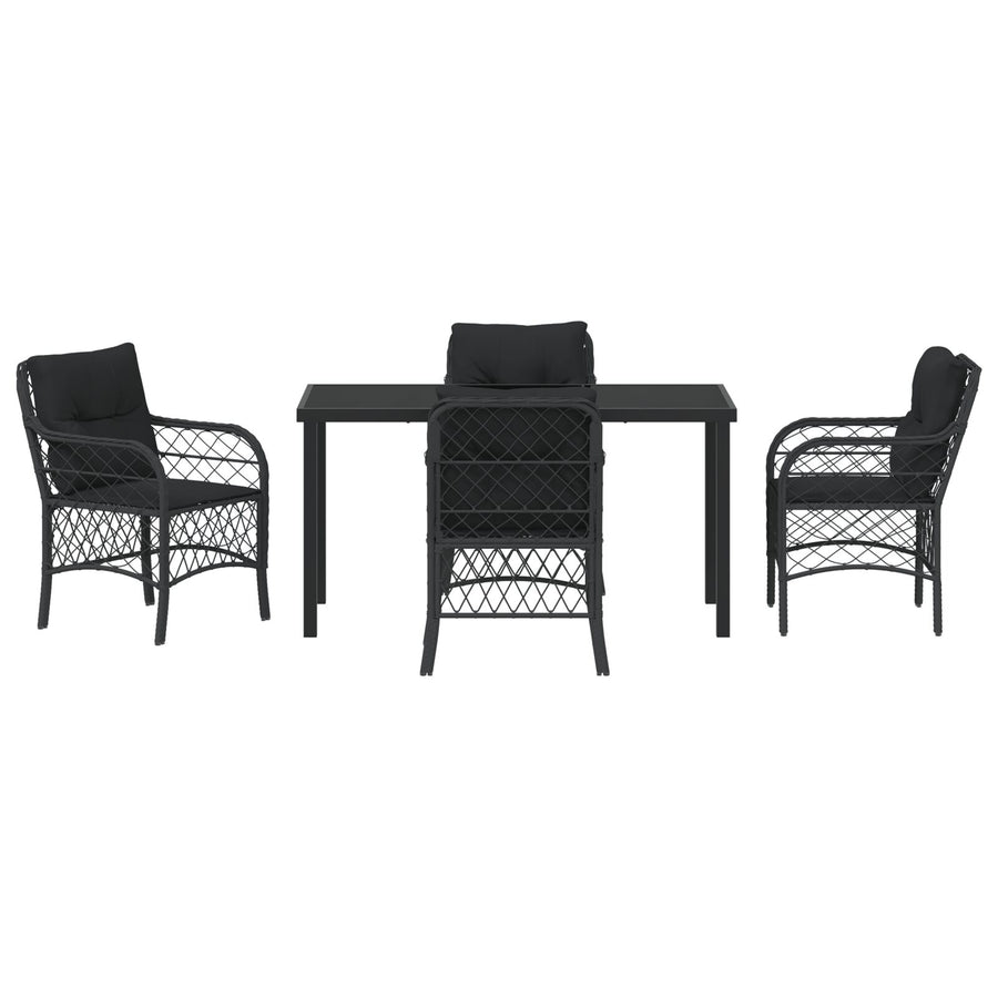 5-Delige Tuin Eetset Met Kussens Zwarte Poly Rattan
