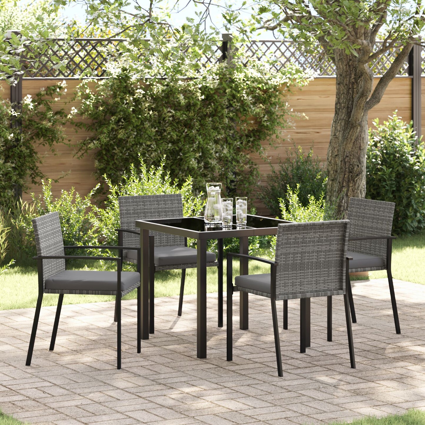 5-Delige Tuin Eetset Grijs Poly Rattan