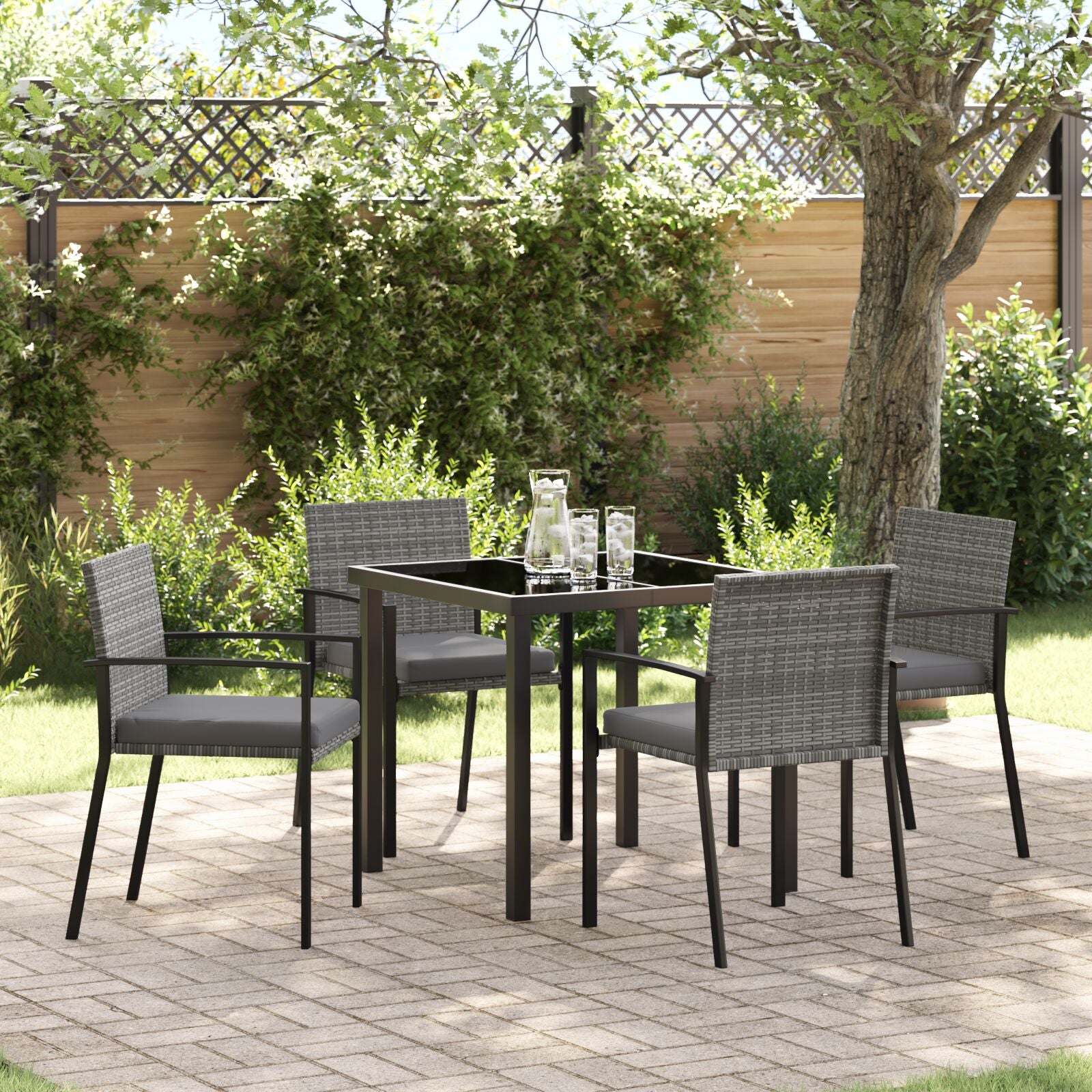 5-Delige Tuin Eetset Grijs Poly Rattan