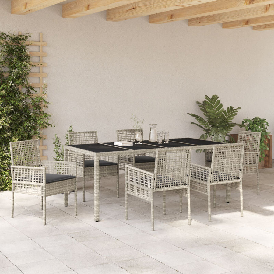 7 Persoons Tuin Eetset Met Kussens Lichtgrijs Poly Rattan