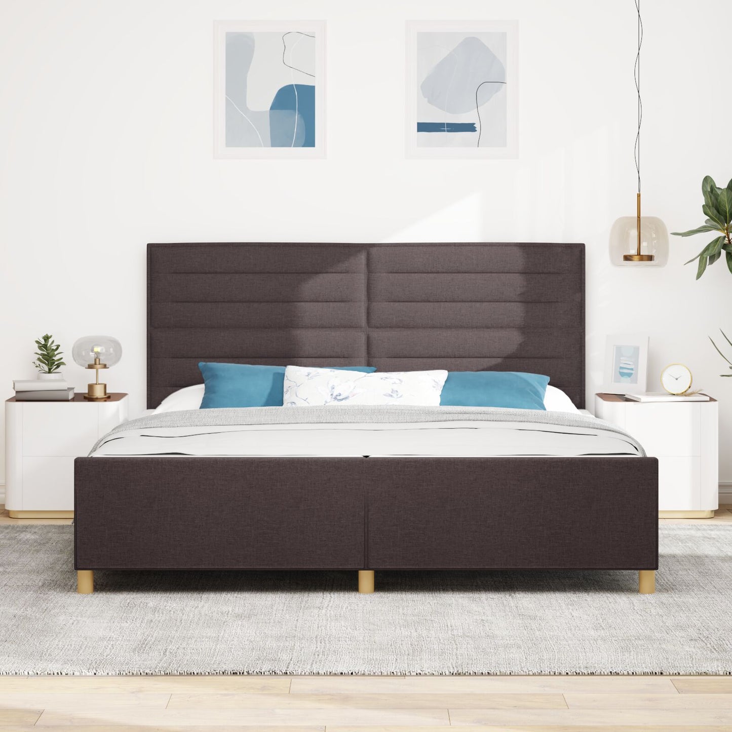 Bedframe Donkerbruin 200X200 Cm Stof Crème