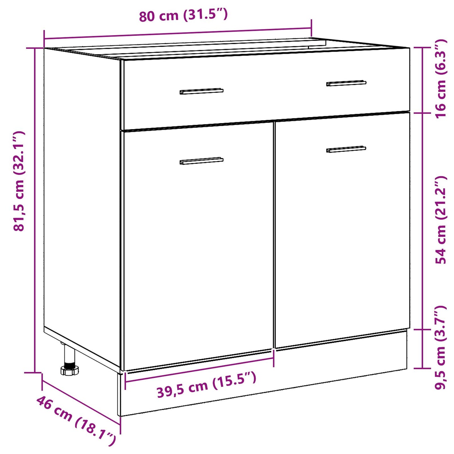 Kast Met Lade In Zwart Eiken, 80X46X81.5 Cm, Gemaakt Van Bewerkt Hout