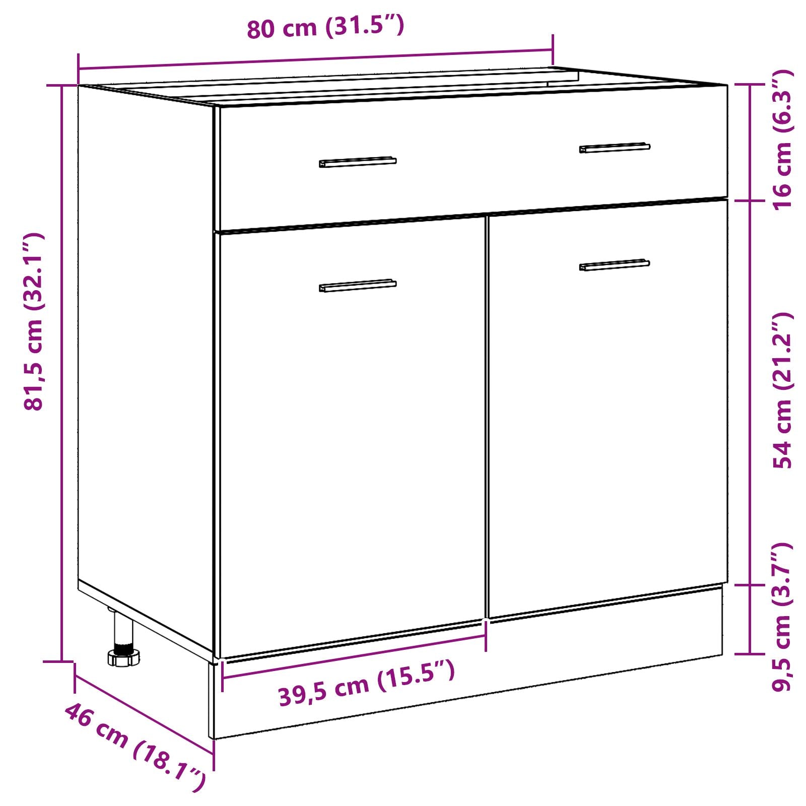 Kast Met Lade In Zwart Eiken, 80X46X81.5 Cm, Gemaakt Van Bewerkt Hout