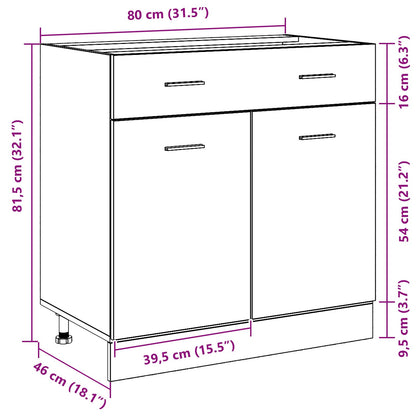 Kast Met Lade In Zwart Eiken, 80X46X81.5 Cm, Gemaakt Van Bewerkt Hout
