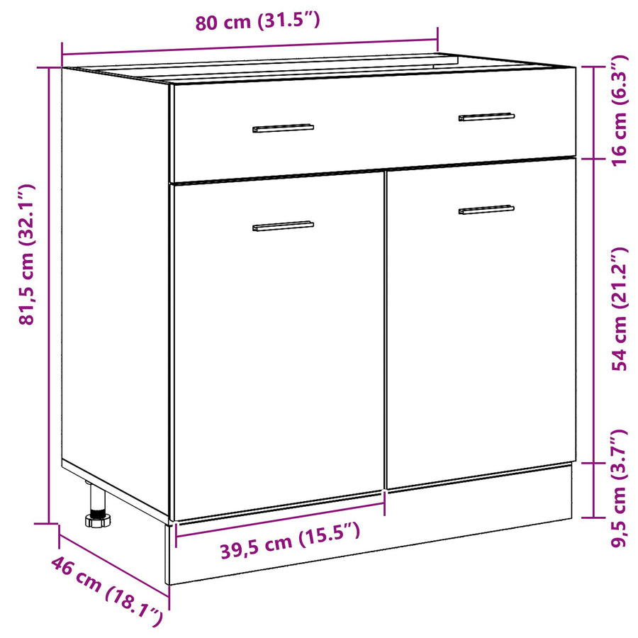 Kast Met Lade In Zwart Eiken, 80X46X81.5 Cm, Gemaakt Van Bewerkt Hout