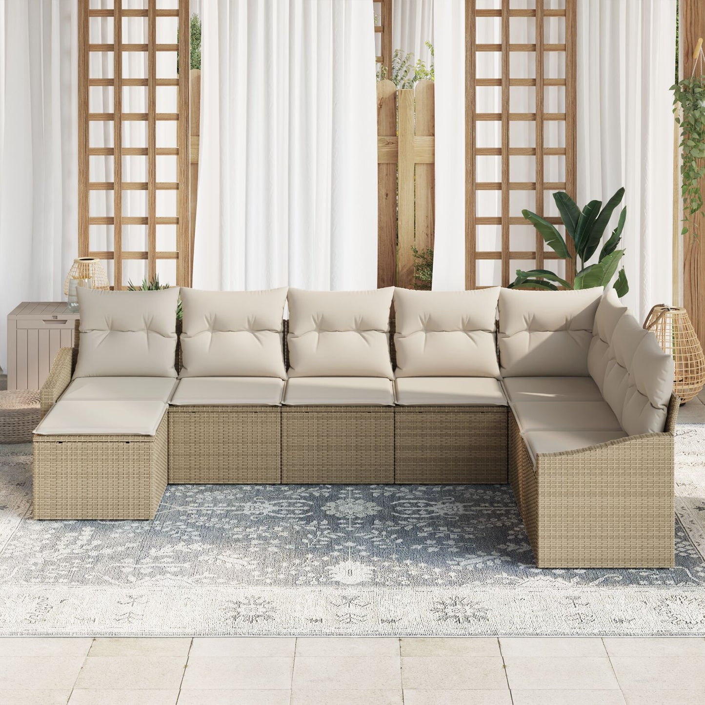 8 Delige Tuinscha Set Met Kussens Beige Poly Rattan