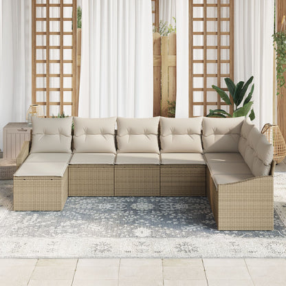 8 Delige Tuinscha Set Met Kussens Beige Poly Rattan